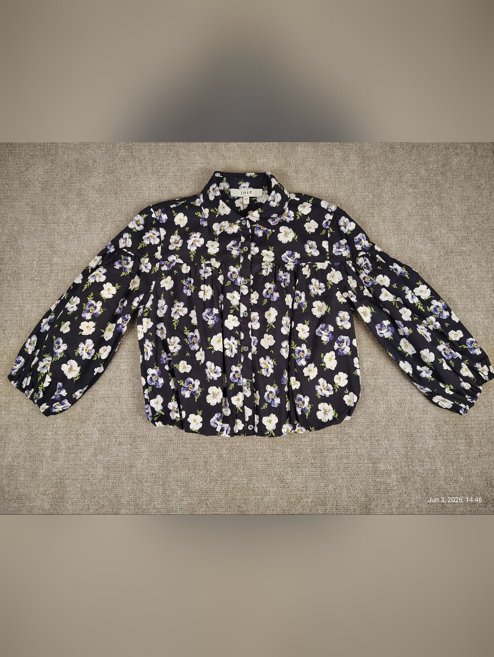 Women's Joie Navy Floral Cotton Blend Blouse Top size Small